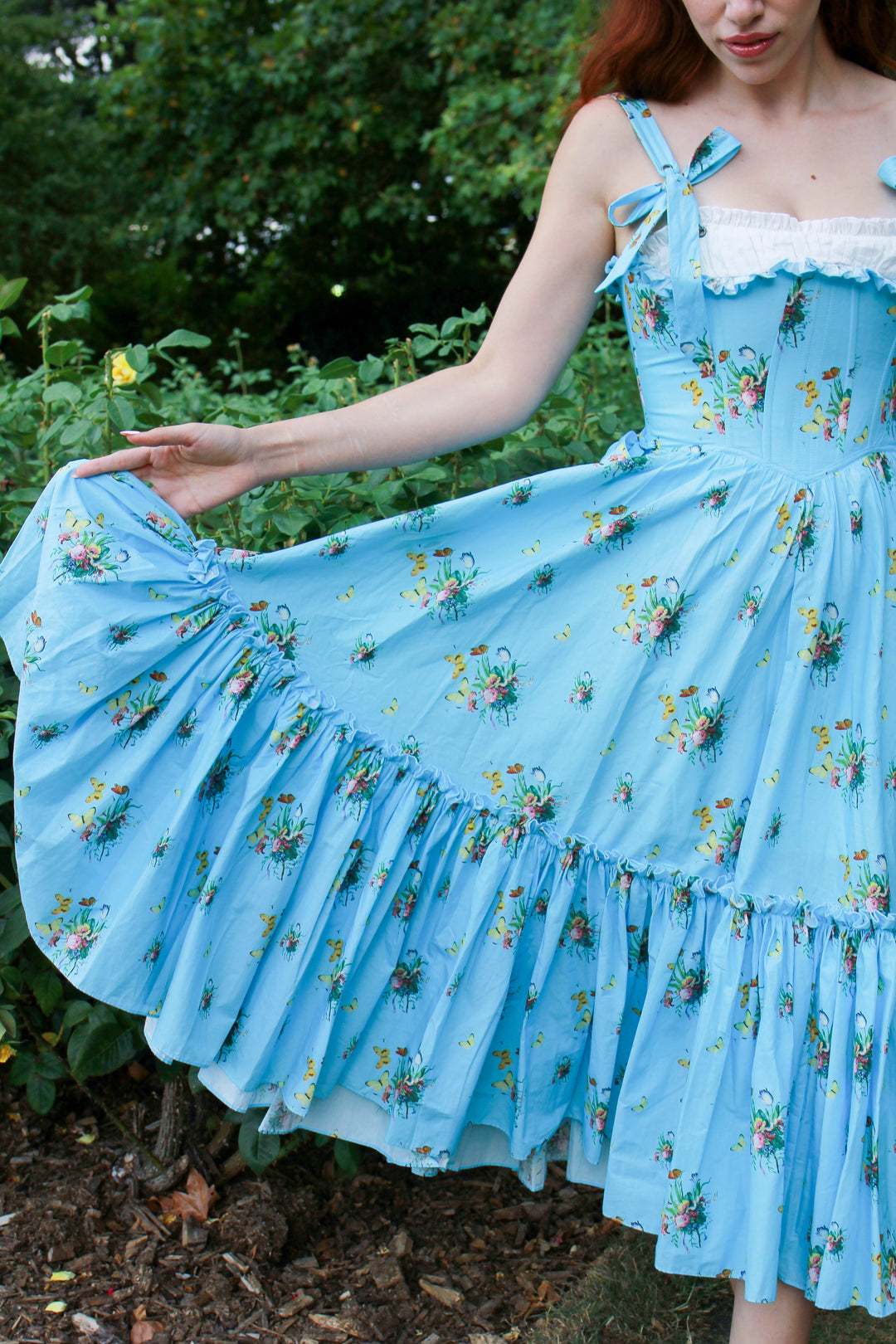 Botanical Heirloom Corset Midi Dress - Blue