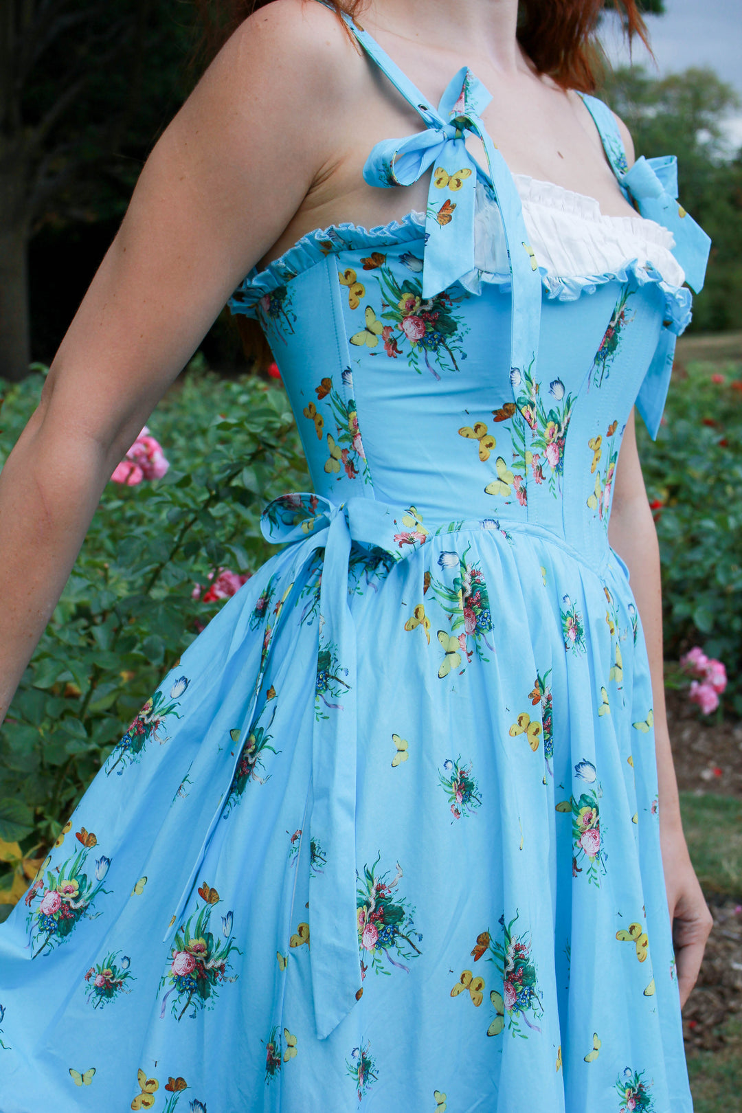 Botanical Heirloom Corset Midi Dress - Blue