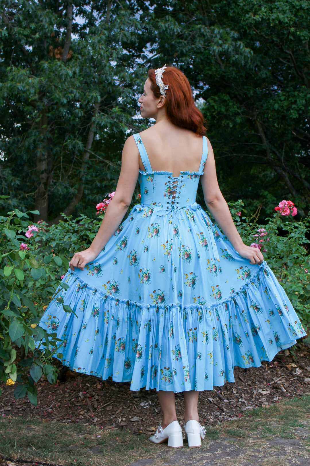 Botanical Heirloom Corset Midi Dress - Blue