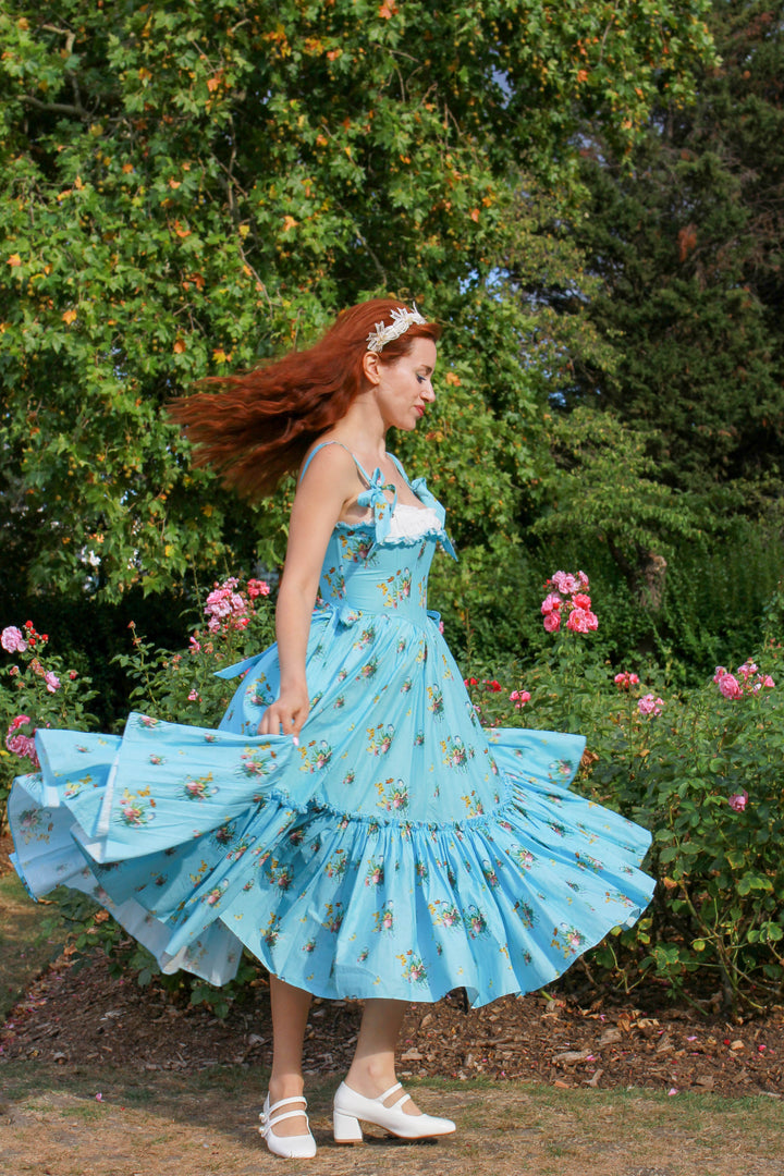 Botanical Heirloom Corset Midi Dress - Blue