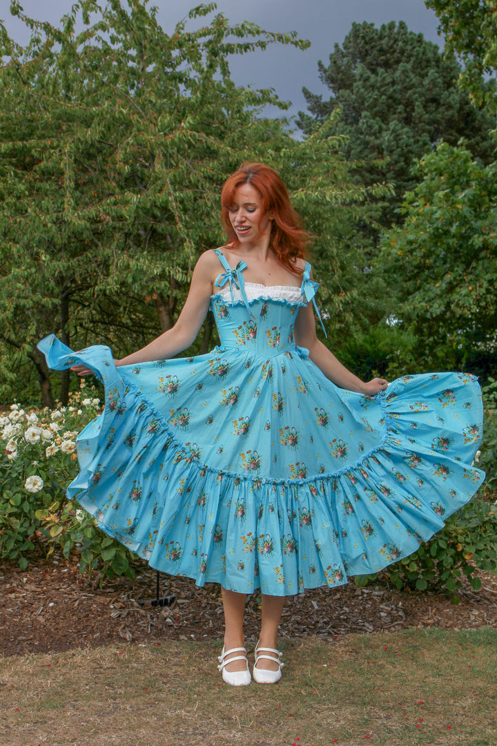 Botanical Heirloom Corset Midi Dress - Blue