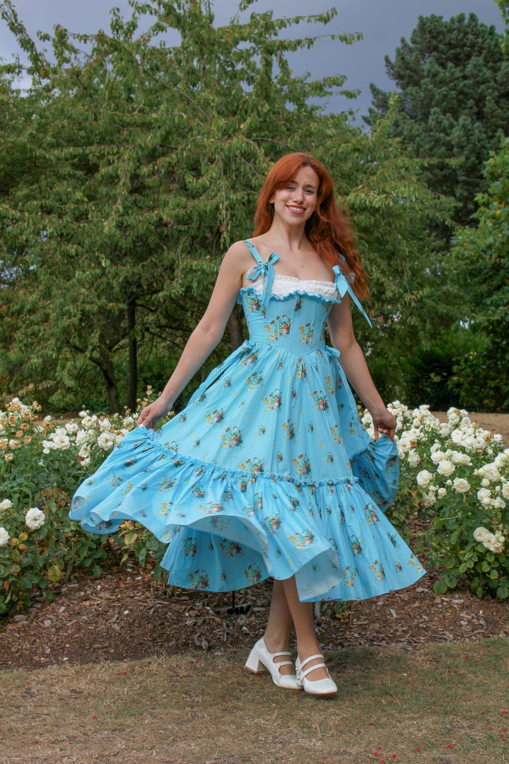 Botanical Heirloom Corset Midi Dress - Blue