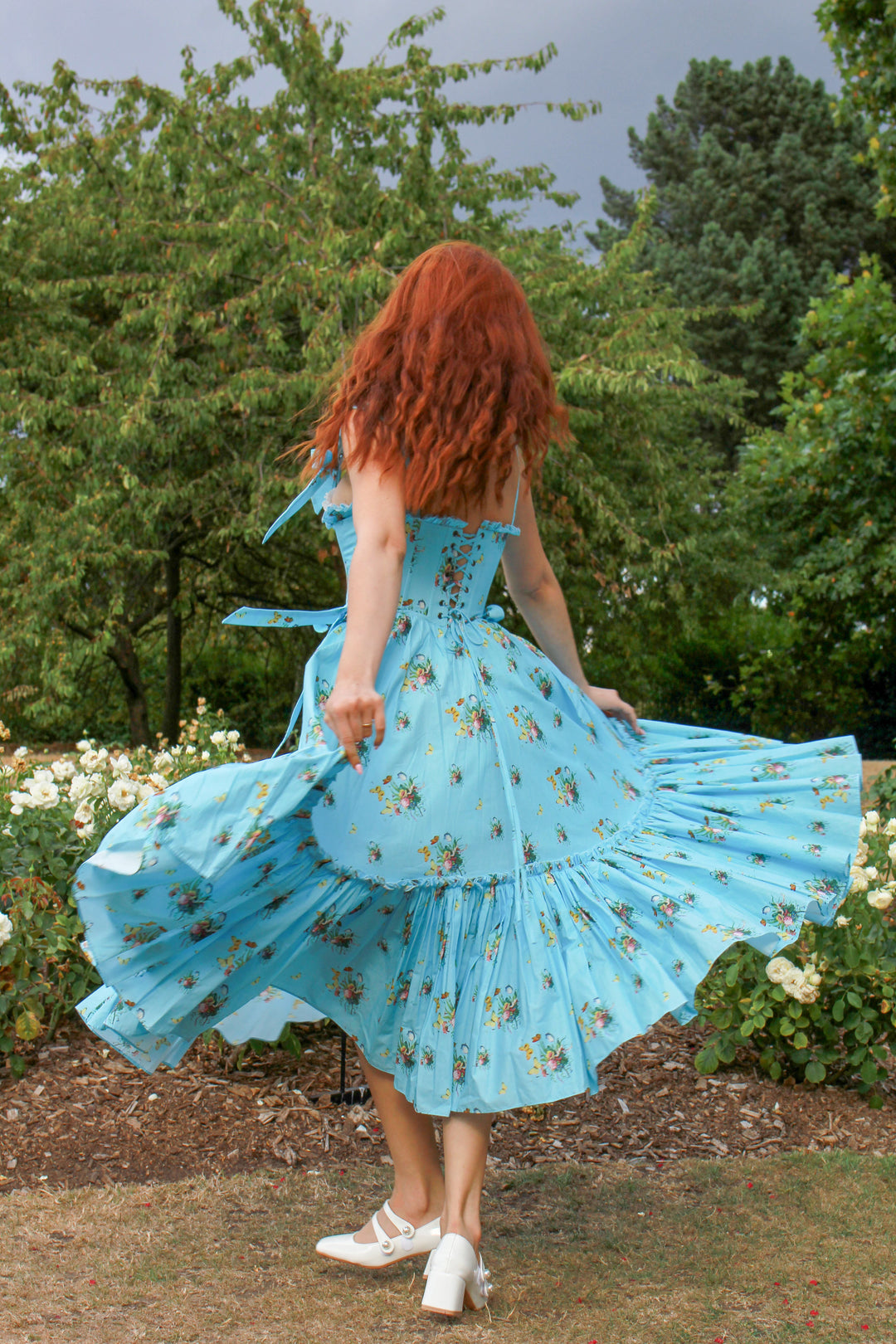 Botanical Heirloom Corset Midi Dress - Blue