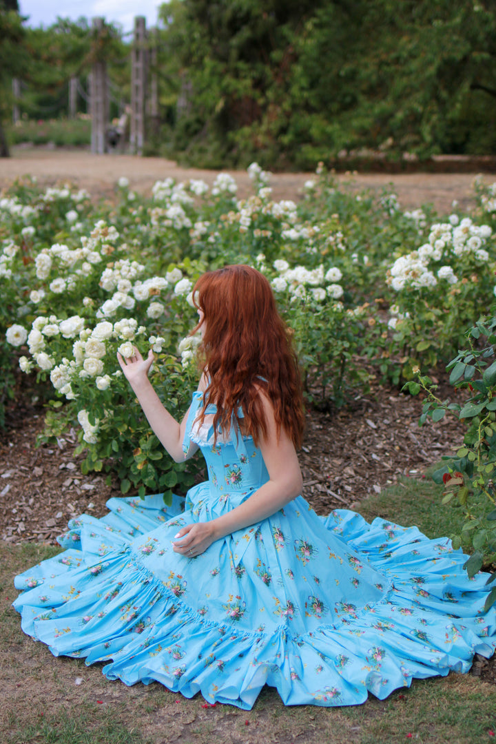 Botanical Heirloom Corset Midi Dress - Blue