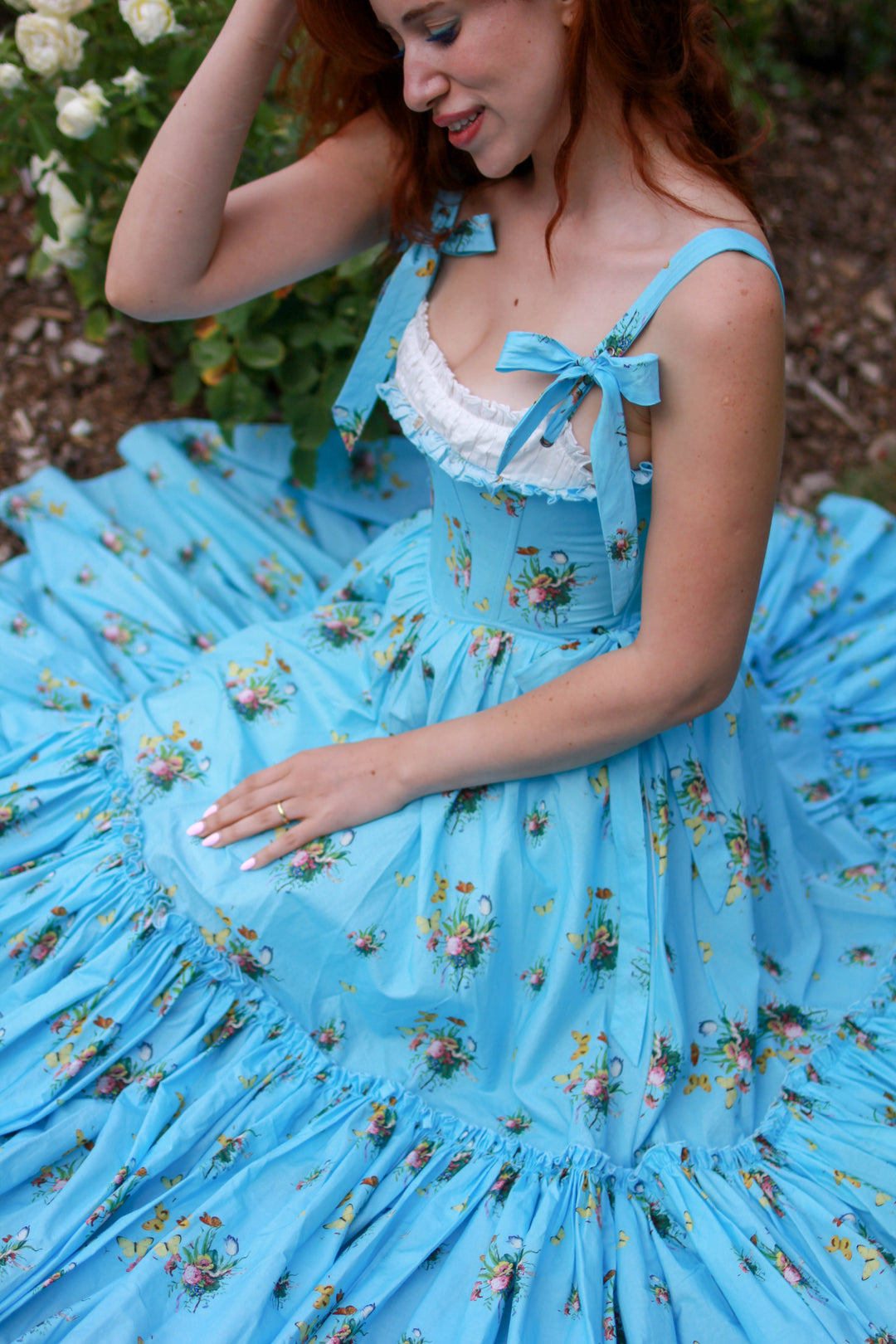 Botanical Heirloom Corset Midi Dress - Blue