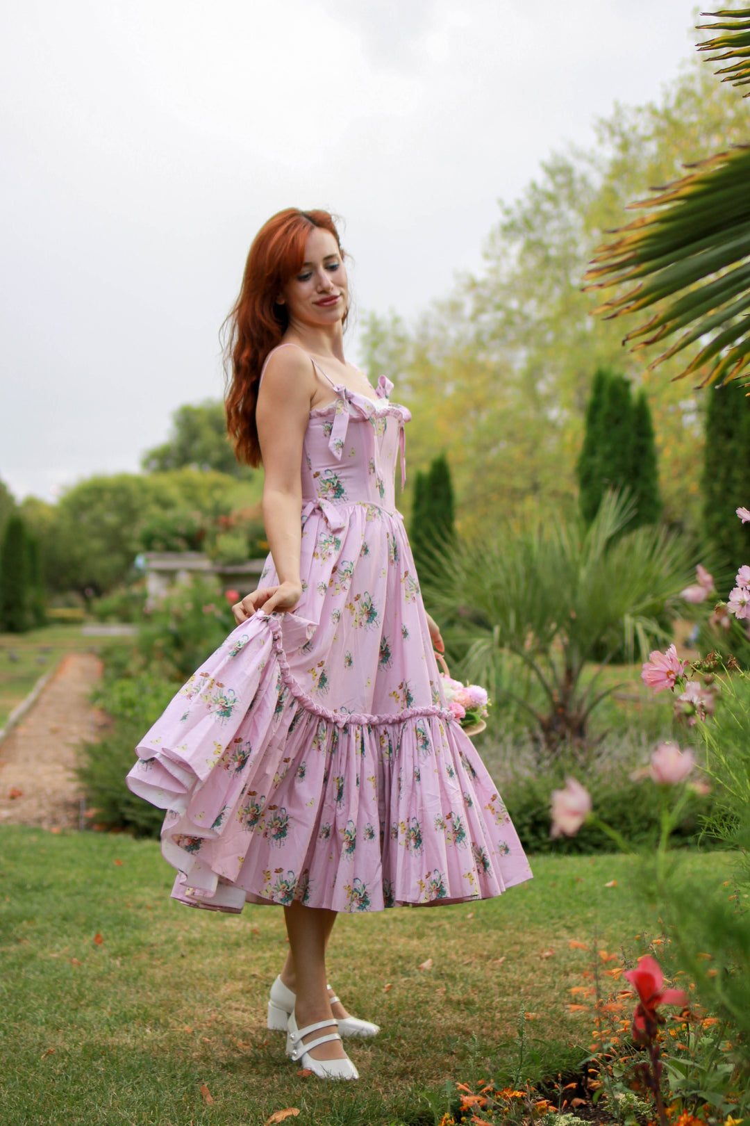 Botanical Heirloom Corset Midi Dress - Pink