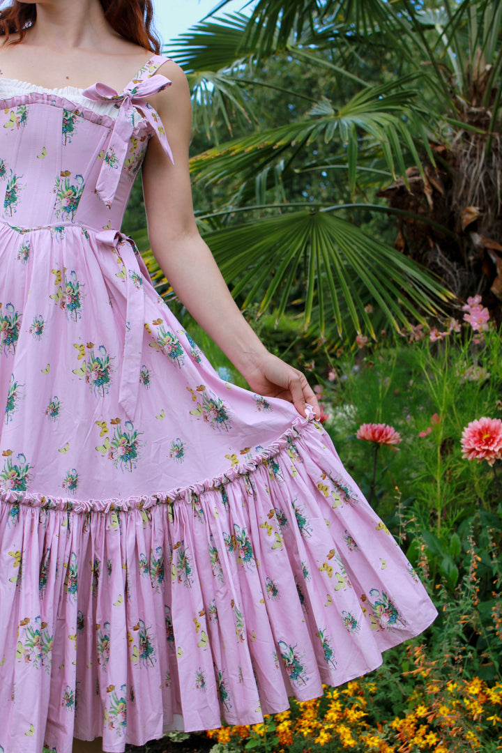 Botanical Heirloom Corset Midi Dress - Pink