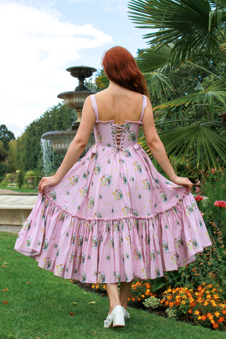 Botanical Heirloom Corset Midi Dress - Pink