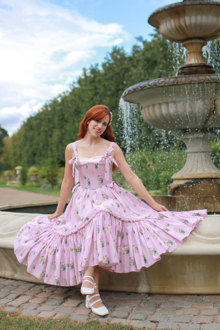 Botanical Heirloom Corset Midi Dress - Pink