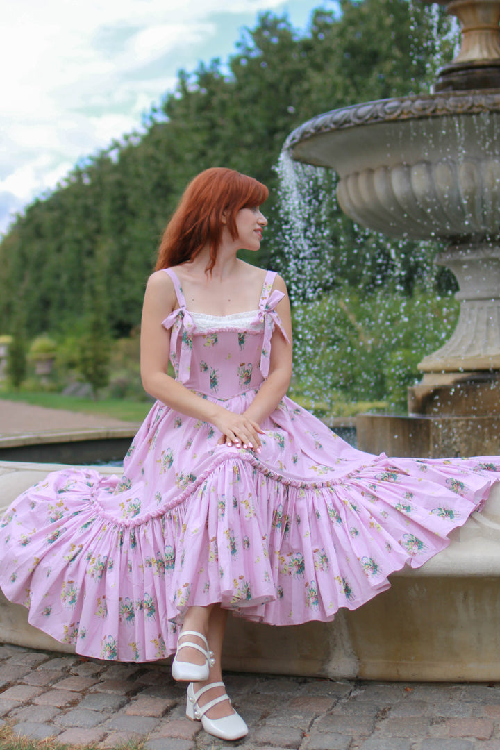 Botanical Heirloom Corset Midi Dress - Pink