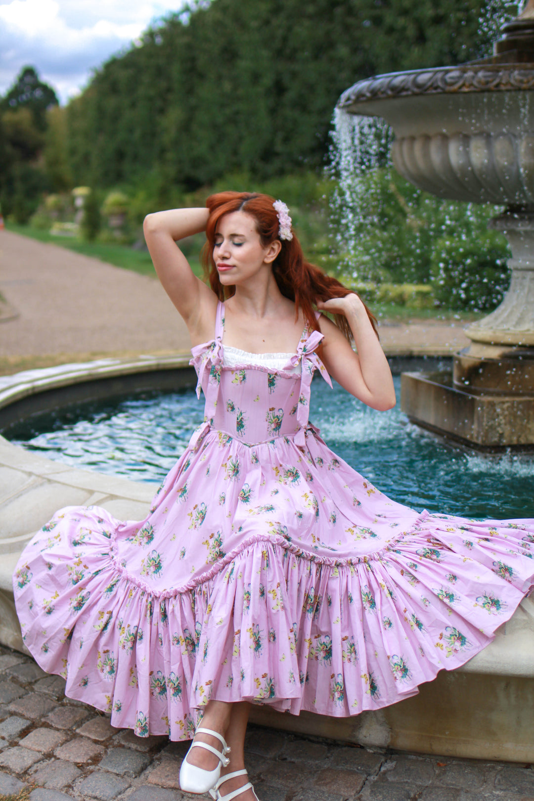 Botanical Heirloom Corset Midi Dress - Pink