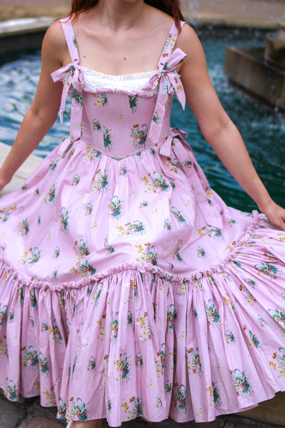 Botanical Heirloom Corset Midi Dress - Pink