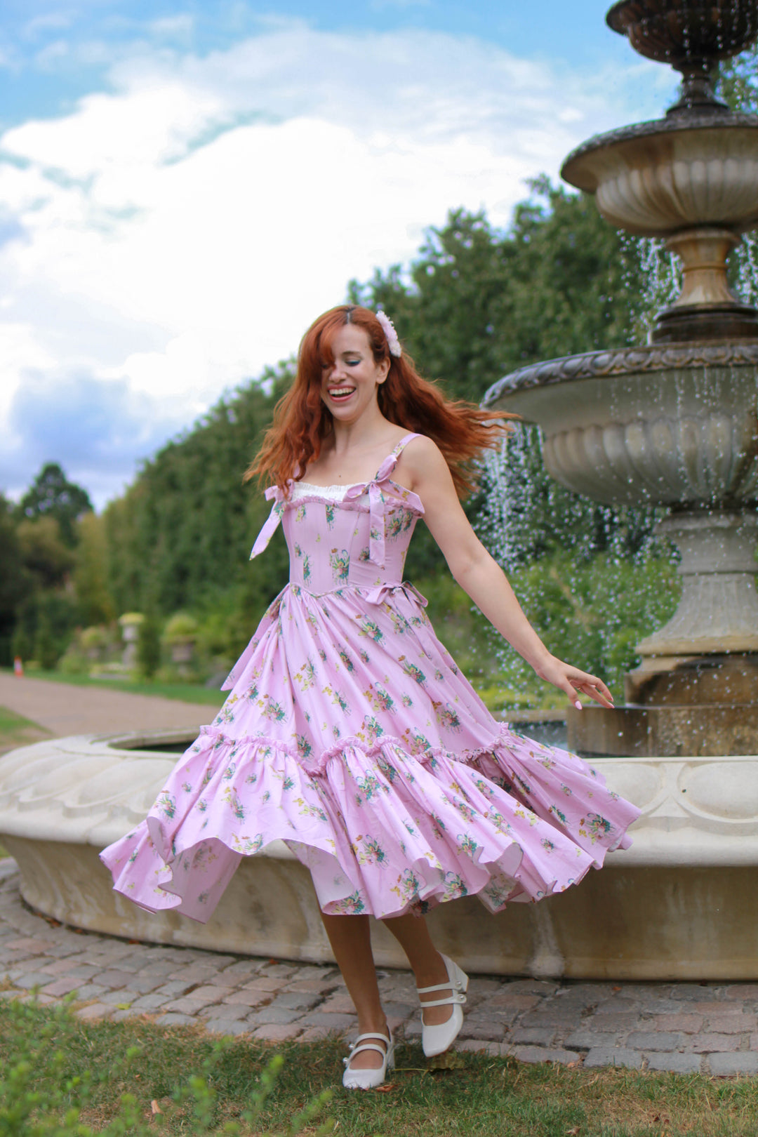 Botanical Heirloom Corset Midi Dress - Pink