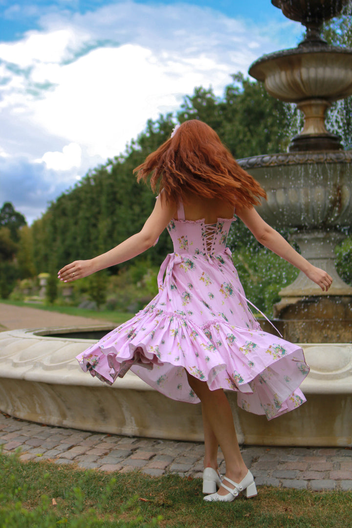 Botanical Heirloom Corset Midi Dress - Pink