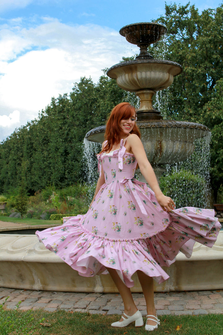 Botanical Heirloom Corset Midi Dress - Pink