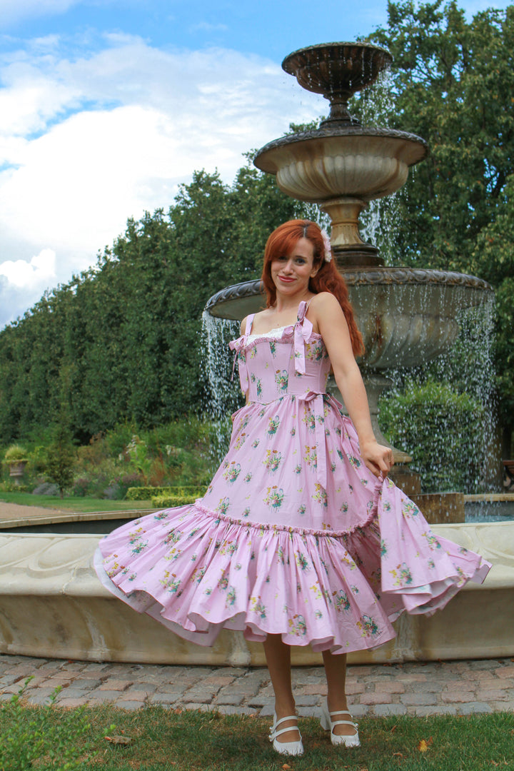 Botanical Heirloom Corset Midi Dress - Pink