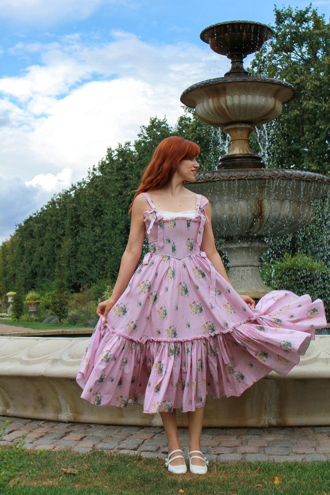 Botanical Heirloom Corset Midi Dress - Pink