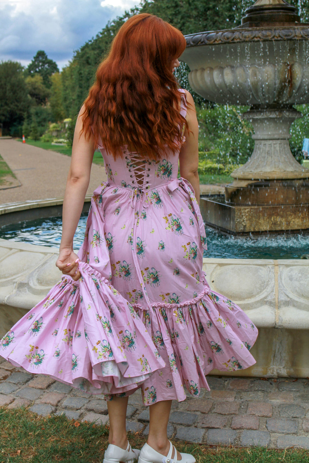 Botanical Heirloom Corset Midi Dress - Pink