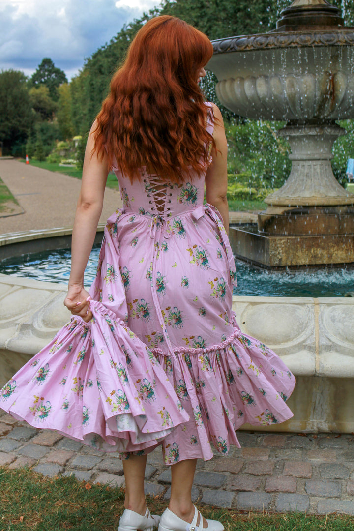 Botanical Heirloom Corset Midi Dress - Pink