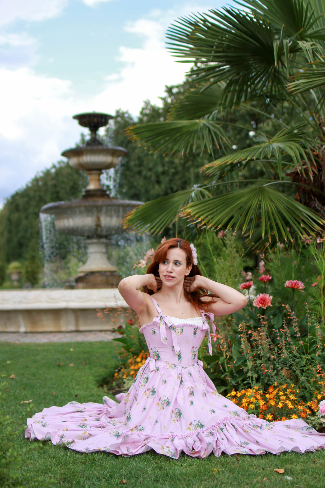 Botanical Heirloom Corset Midi Dress - Pink