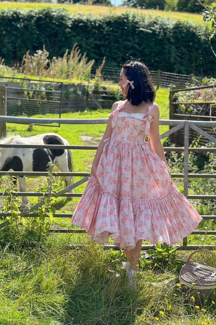 Garden Symphony Corset Midi Dress - Pink