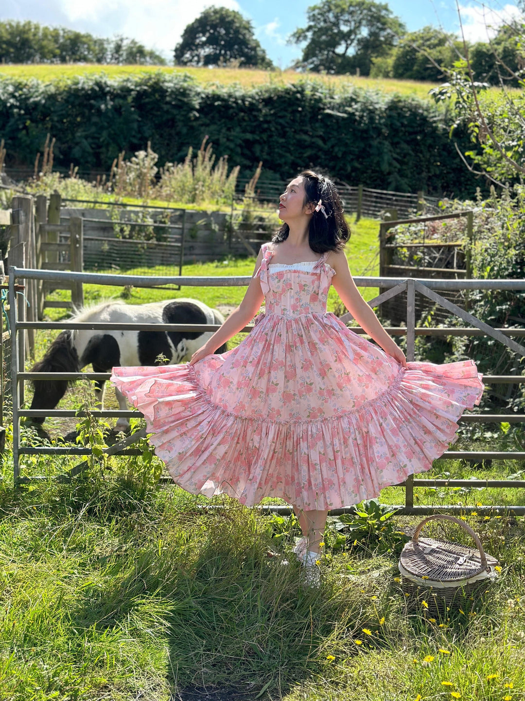 Garden Symphony Corset Midi Dress - Pink