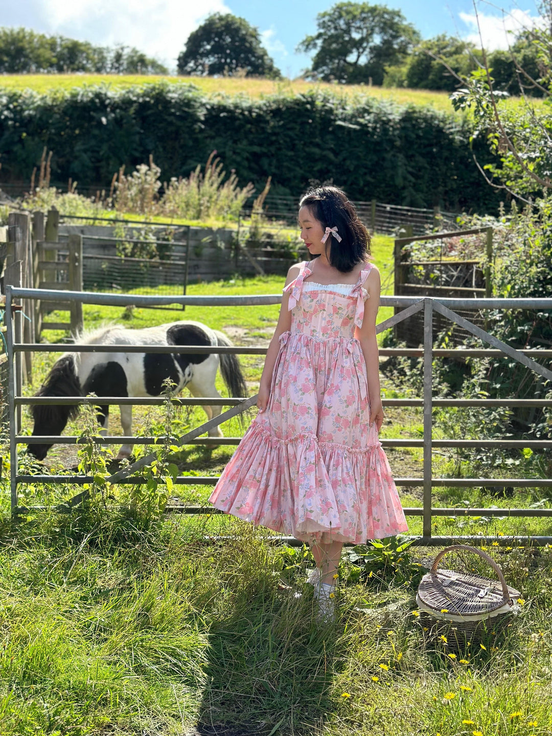 Garden Symphony Corset Midi Dress - Pink