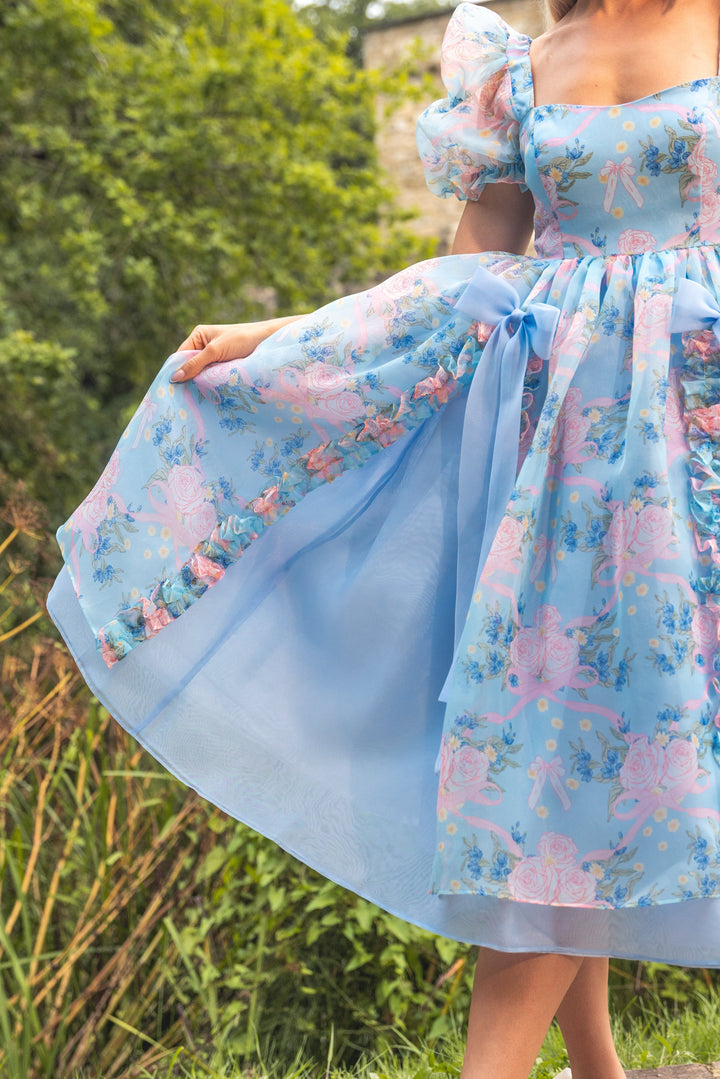 Rose Waltz Midi Dress - Soft Blue