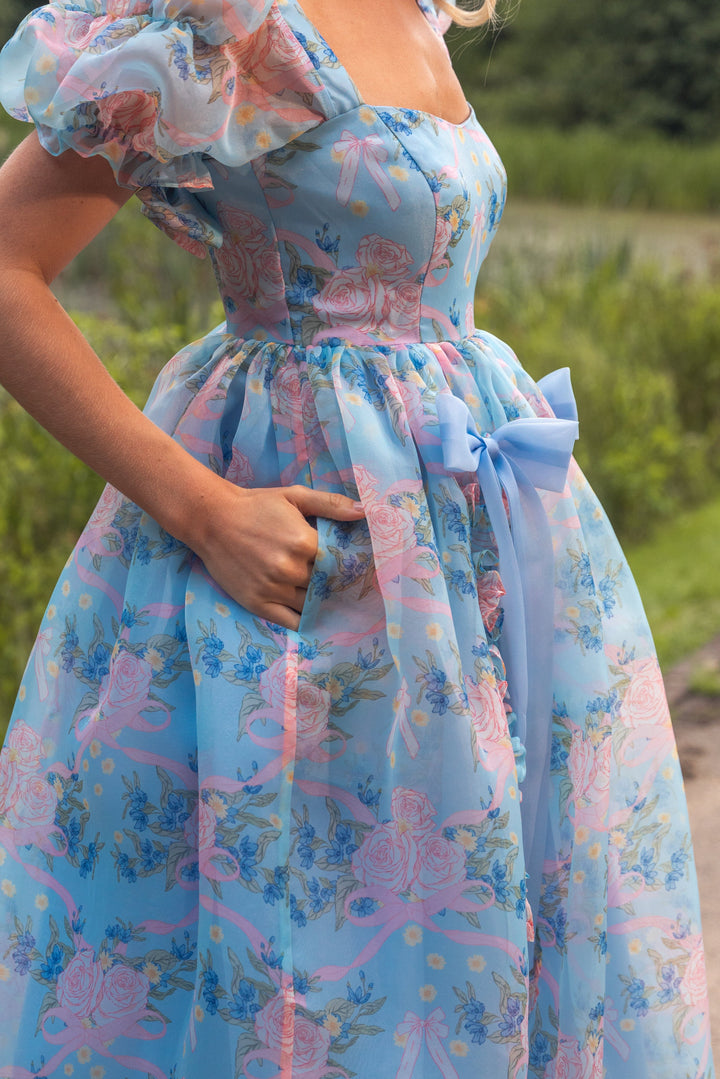 Rose Waltz Midi Dress - Soft Blue