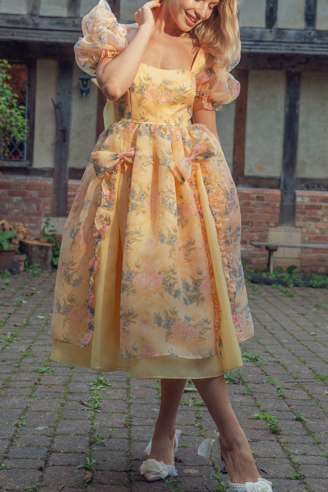 Rose Waltz Midi Dress - Sunshine Yellow