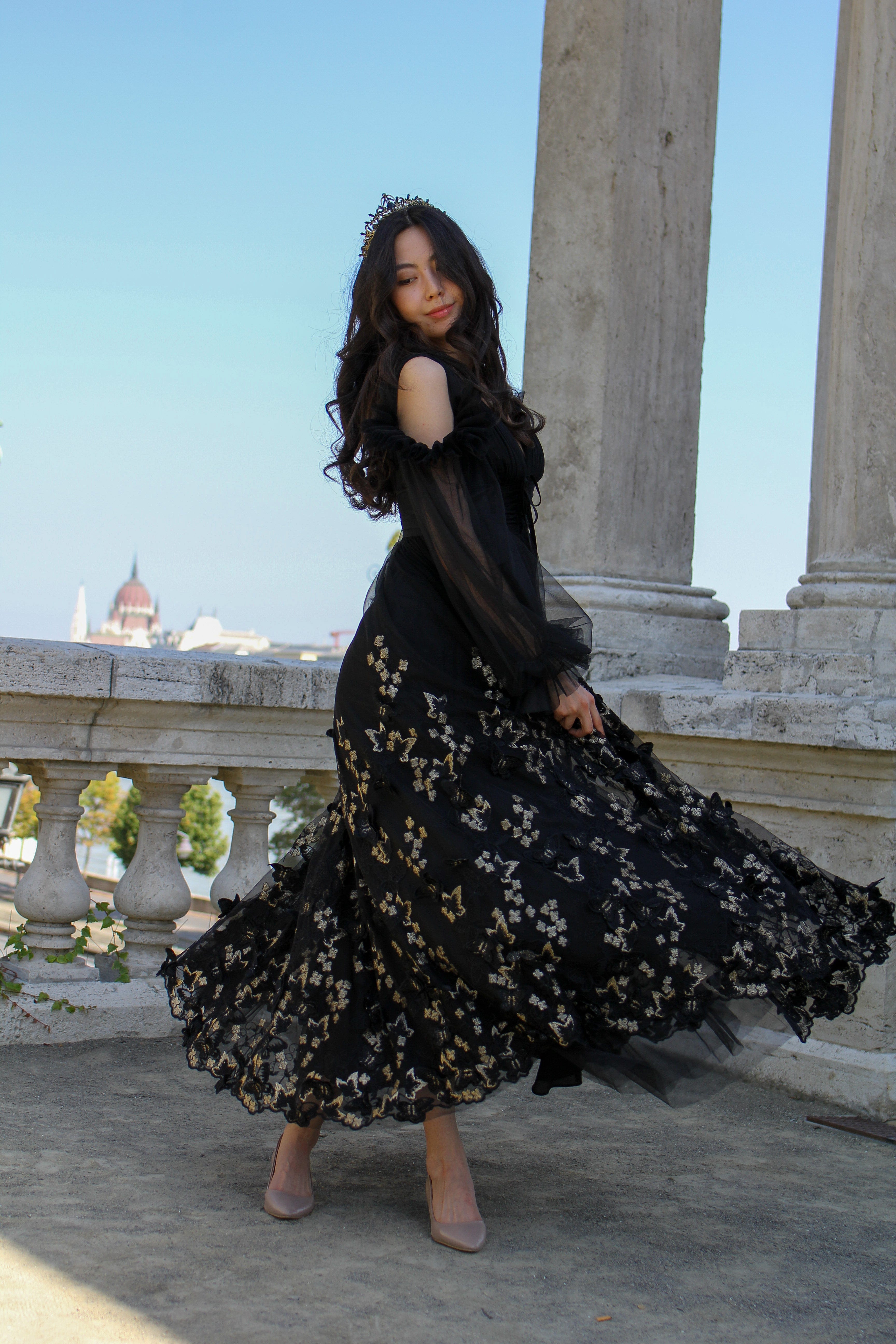 Black butterfly dress online