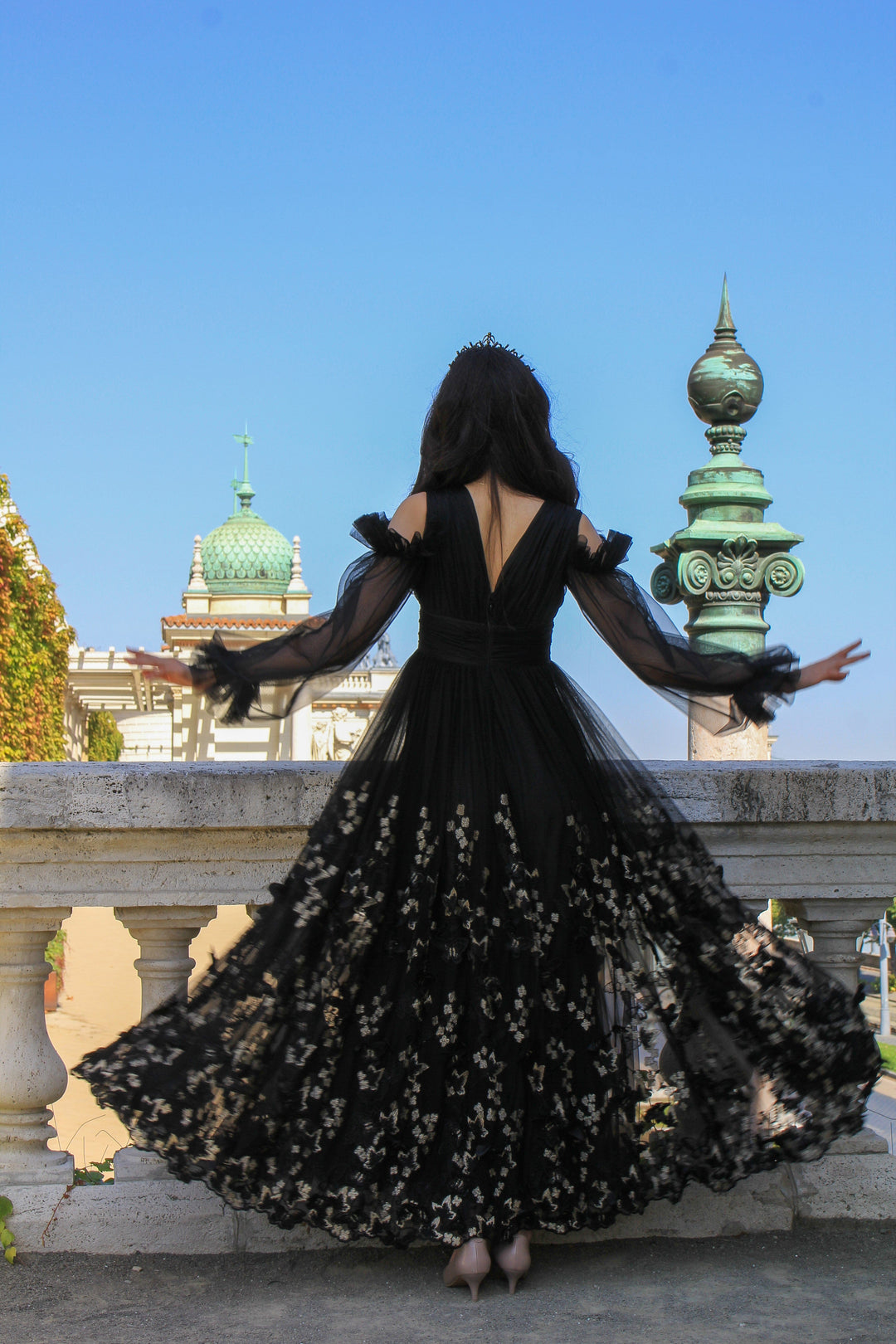 black dress with blue butterflies ZAHRAA DRESS