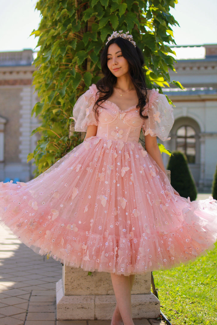 Fairy Tong dress Butterfly Fairy Sequin Midi Dress - Peach