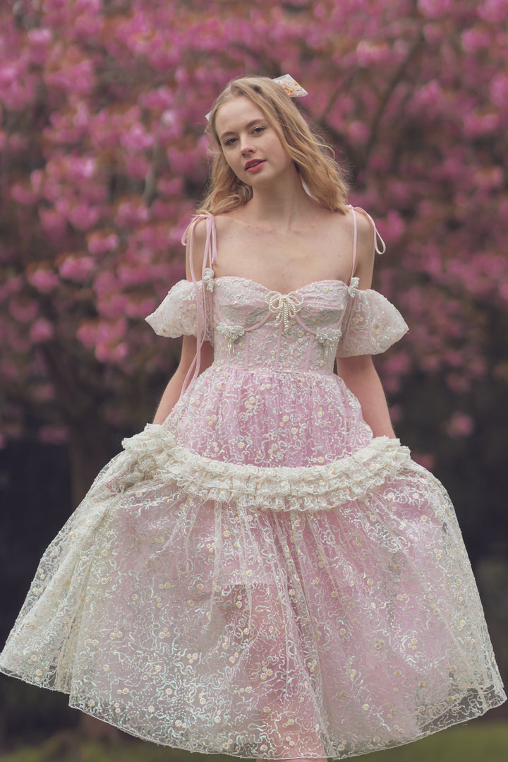 Fairy Tong dress Flower Diamond Sequin Dress - Pastel Pink