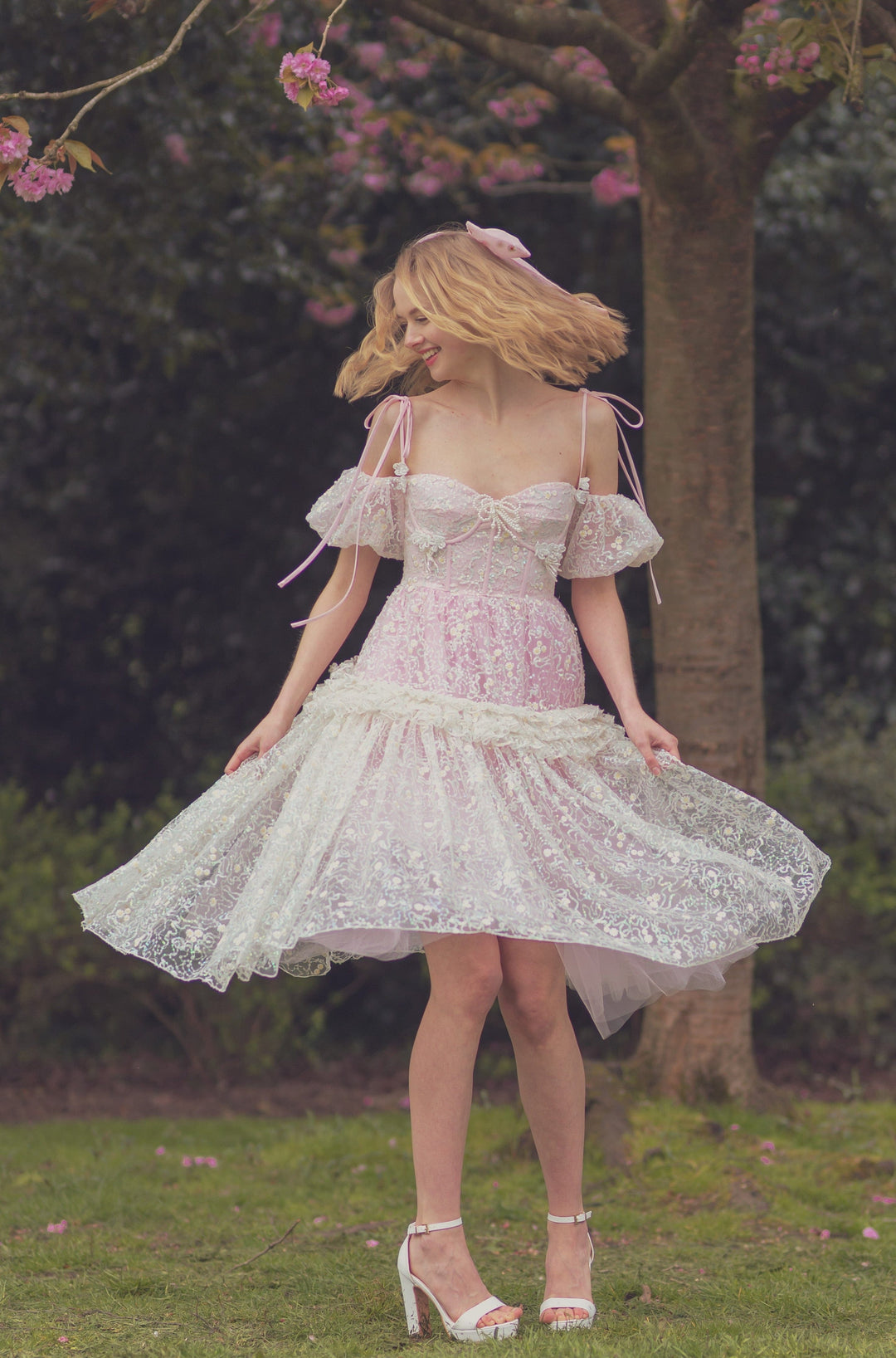Fairy Tong dress Flower Diamond Sequin Dress - Pastel Pink