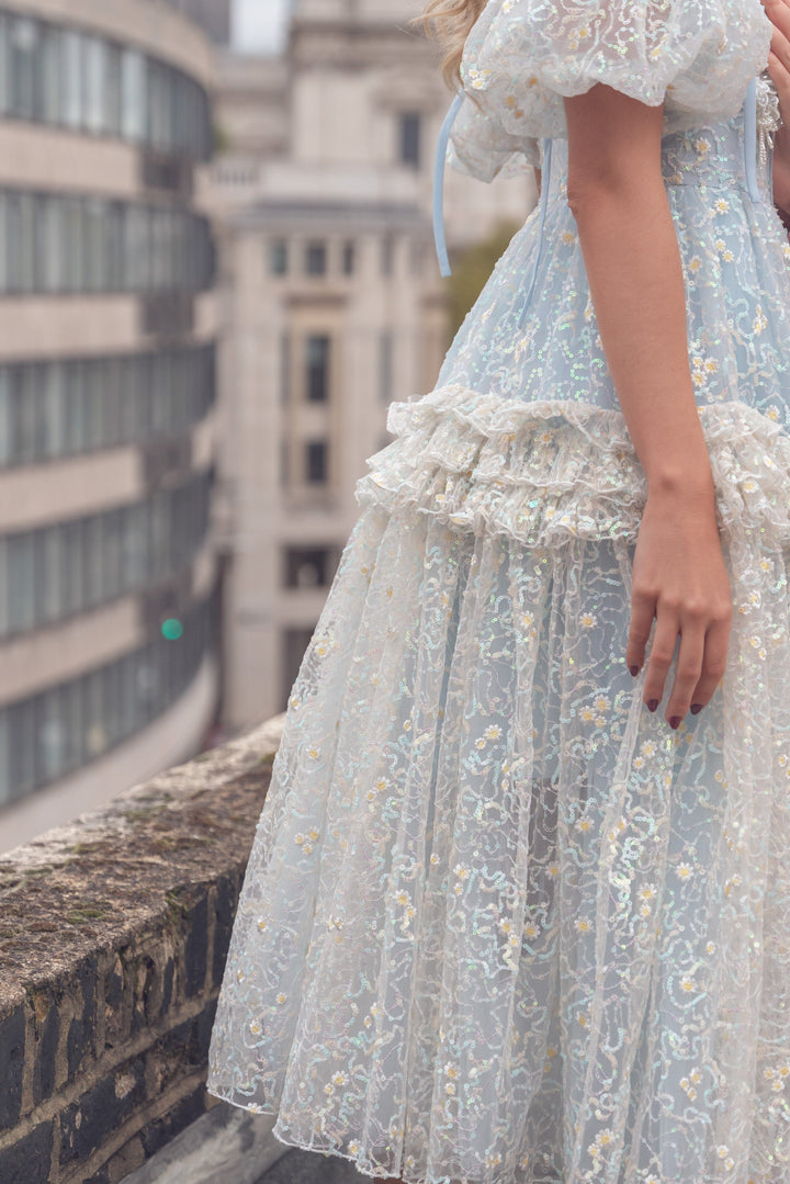Fairy Tong dress Flower Diamond Sequin Dress - Powder Blue