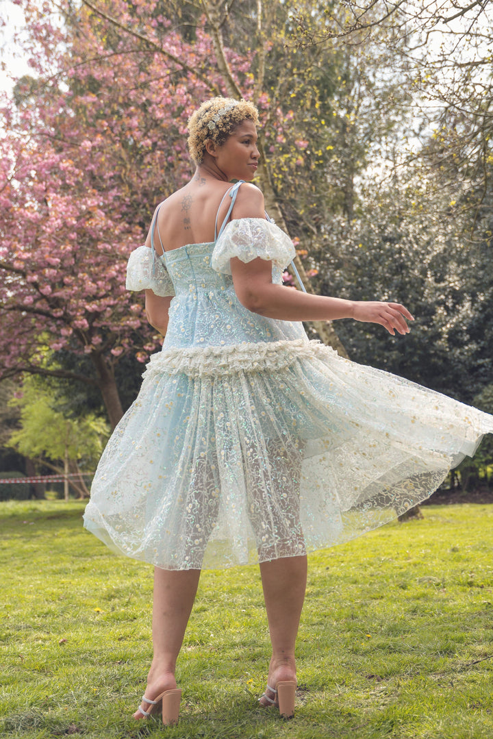 Fairy Tong dress Flower Diamond Sequin Dress - Powder Blue
