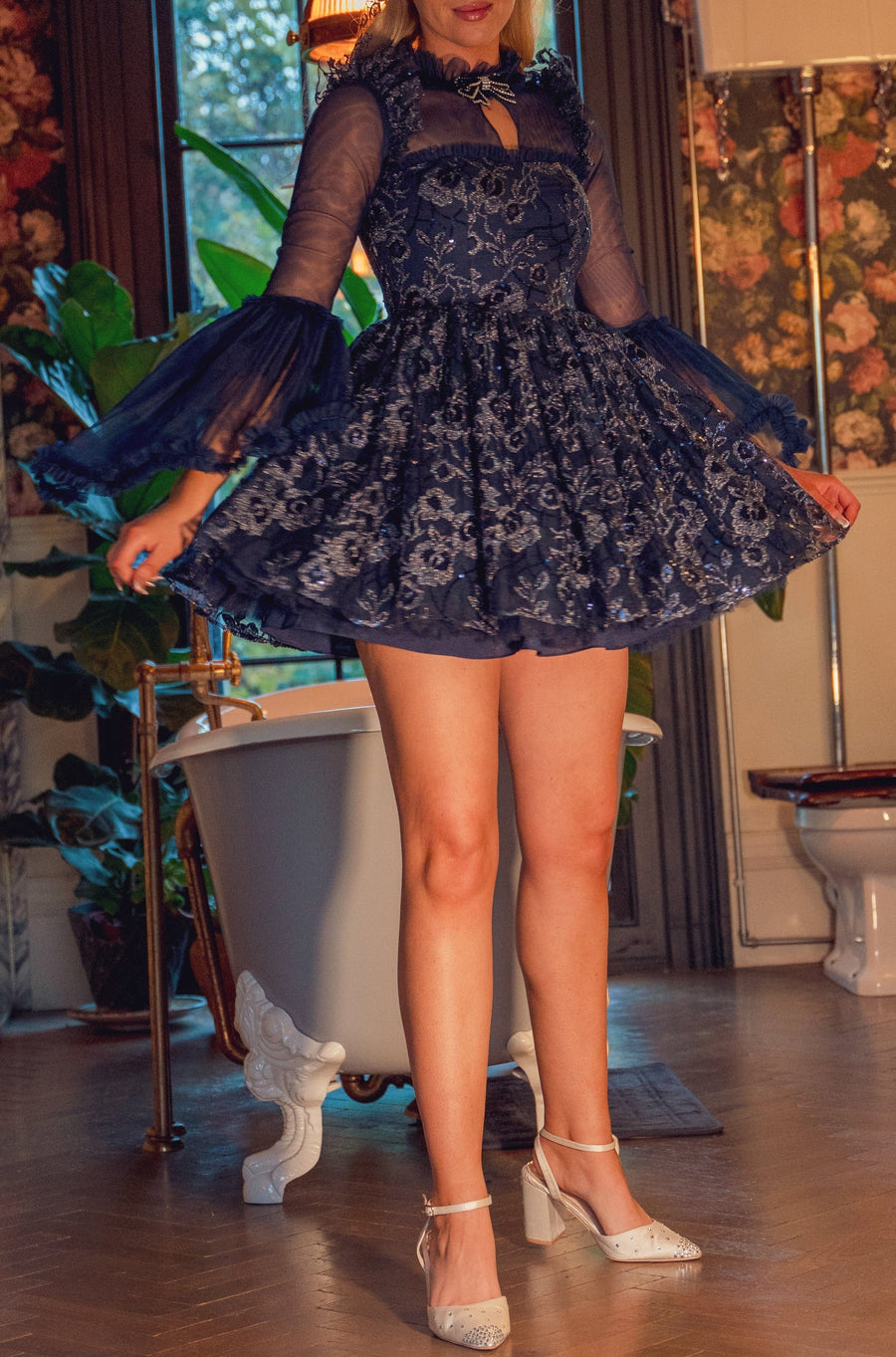 Midnight Blossom Mini Dress