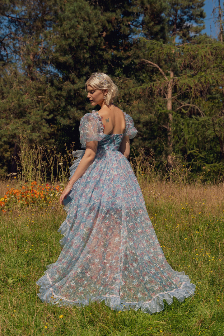 Fairy Tong dress Pre-order XXS / Blue & Pink Floral / Cape Train Only Runaway Princess Dress