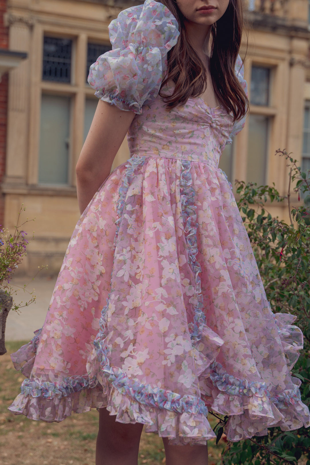 rose pink dress V Neck Print Vintage Dress, Pink / XS Pink perfection The Ellie Dress in Rose Pink is a true masterpiece Rose Princess Dress - Pink
