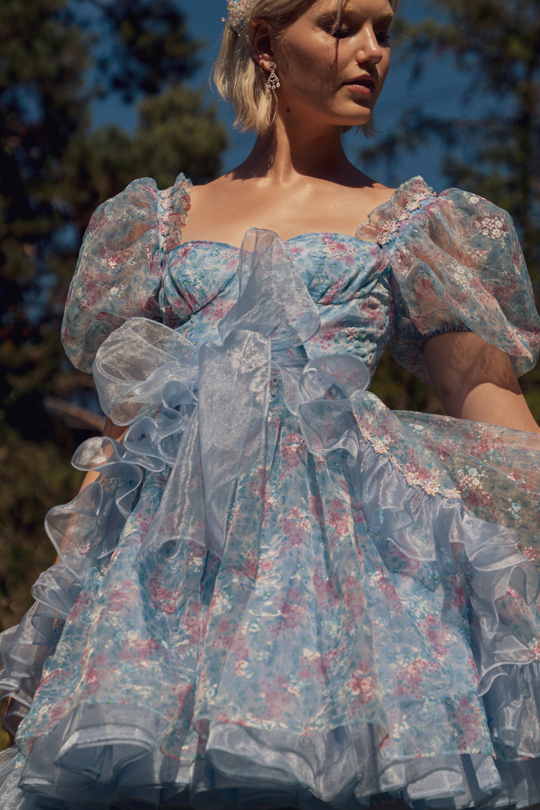 vague fashion princess dress Off Shoulder Flounced Ball Gown by Petite Adele PQ1092 M / Blue