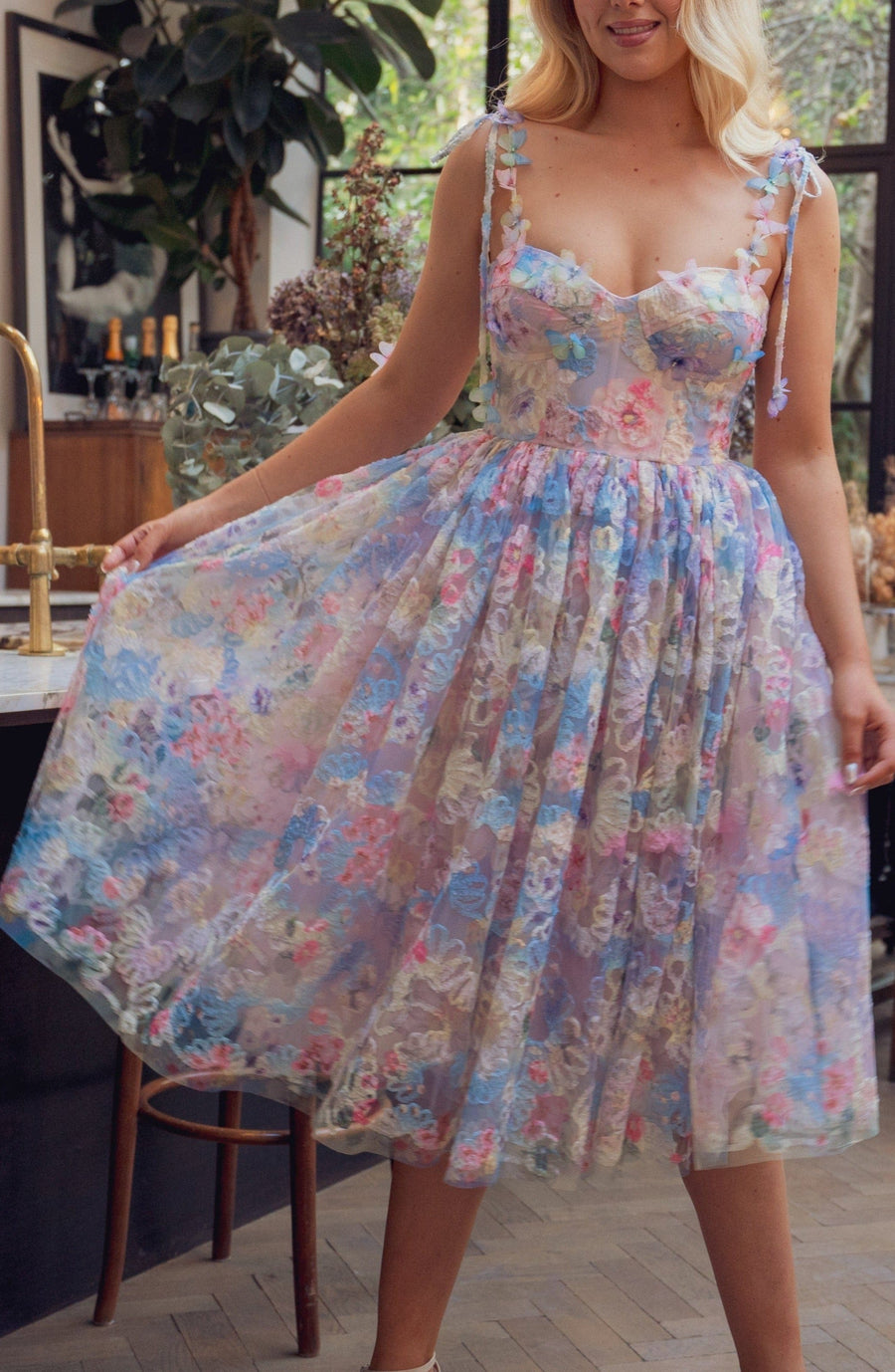 Water Lily & Butterfly Midi Dress Fairy Tong