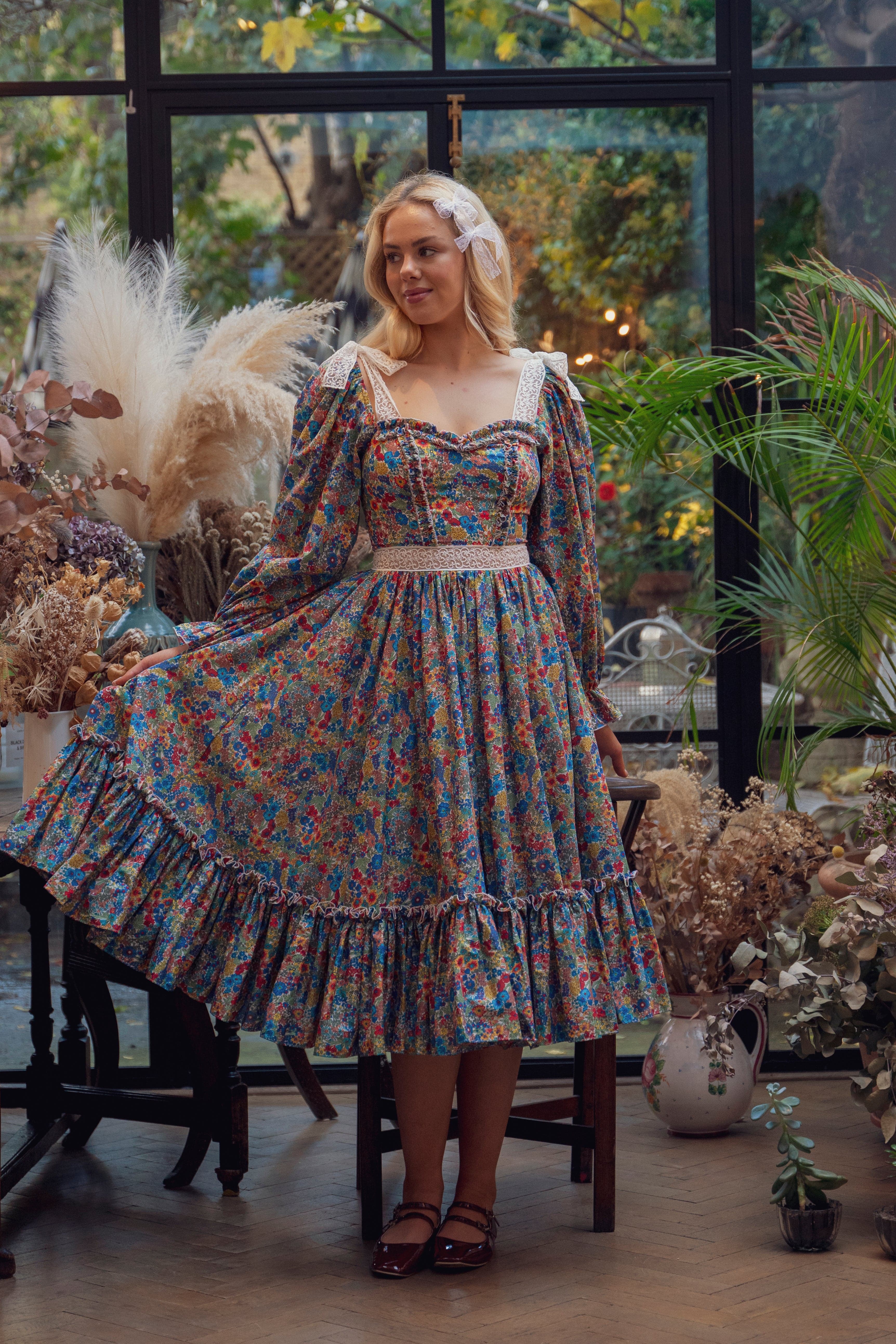 ワンピース FOXEY BOUTIQUE Dress (Cattleya) 40 M Wild Meadow Magic Midi Dress - Vibrant Floral – Fairy Tong