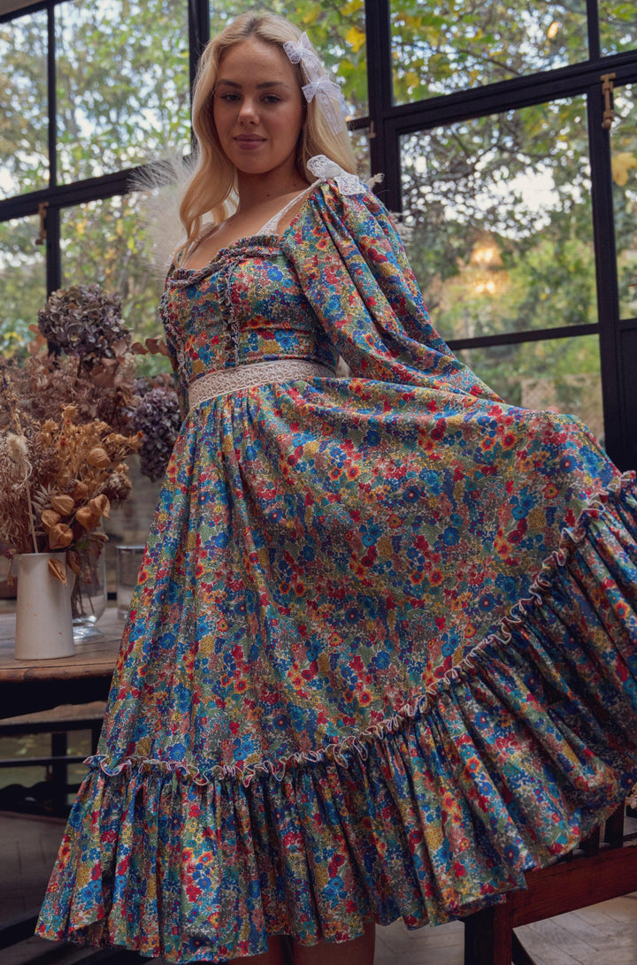 Fairy Tong dress Wild Meadow Magic Midi Dress - Vibrant Floral