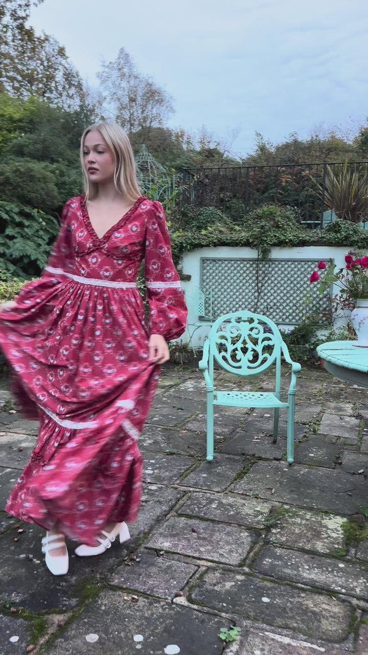 Flutter Lace Bloom Maxi Dress - Lipstick Red