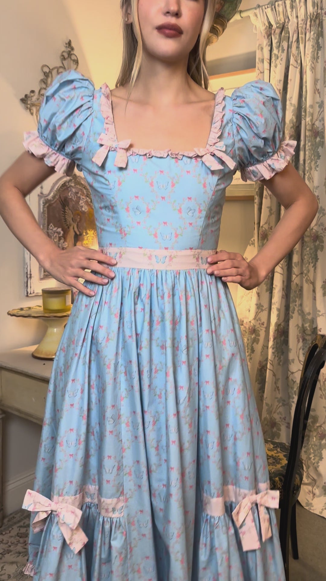 Butterfly Garden Midi Dress - Blue