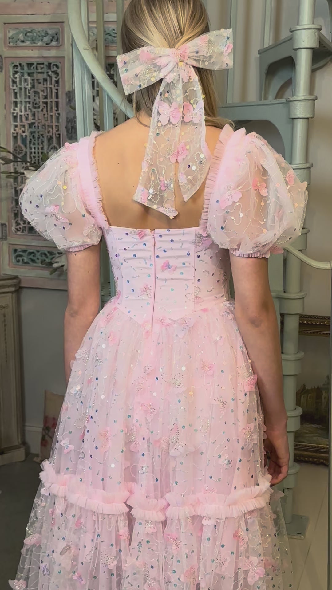 Fairy Hairstreak Midi Dress - Baby Pink