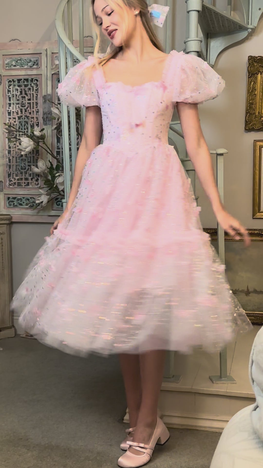 Fairy Hairstreak Midi Dress - Baby Pink