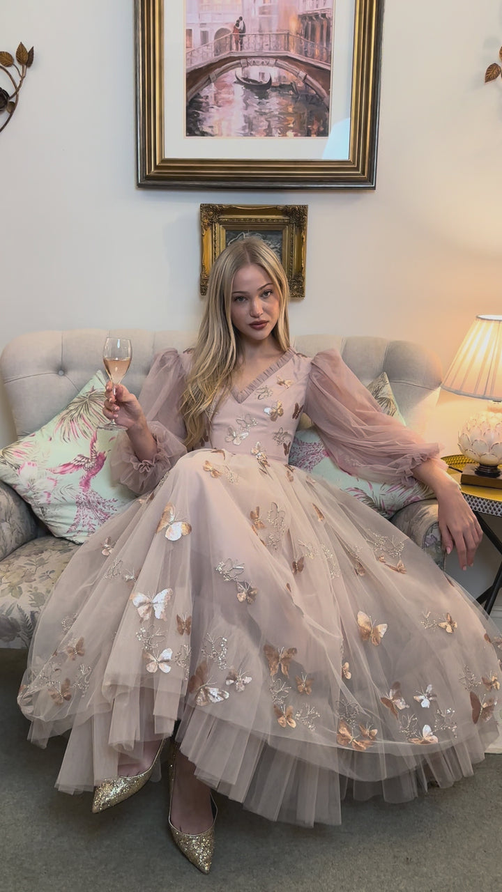 Golden Monarch Sequin Midi Dress