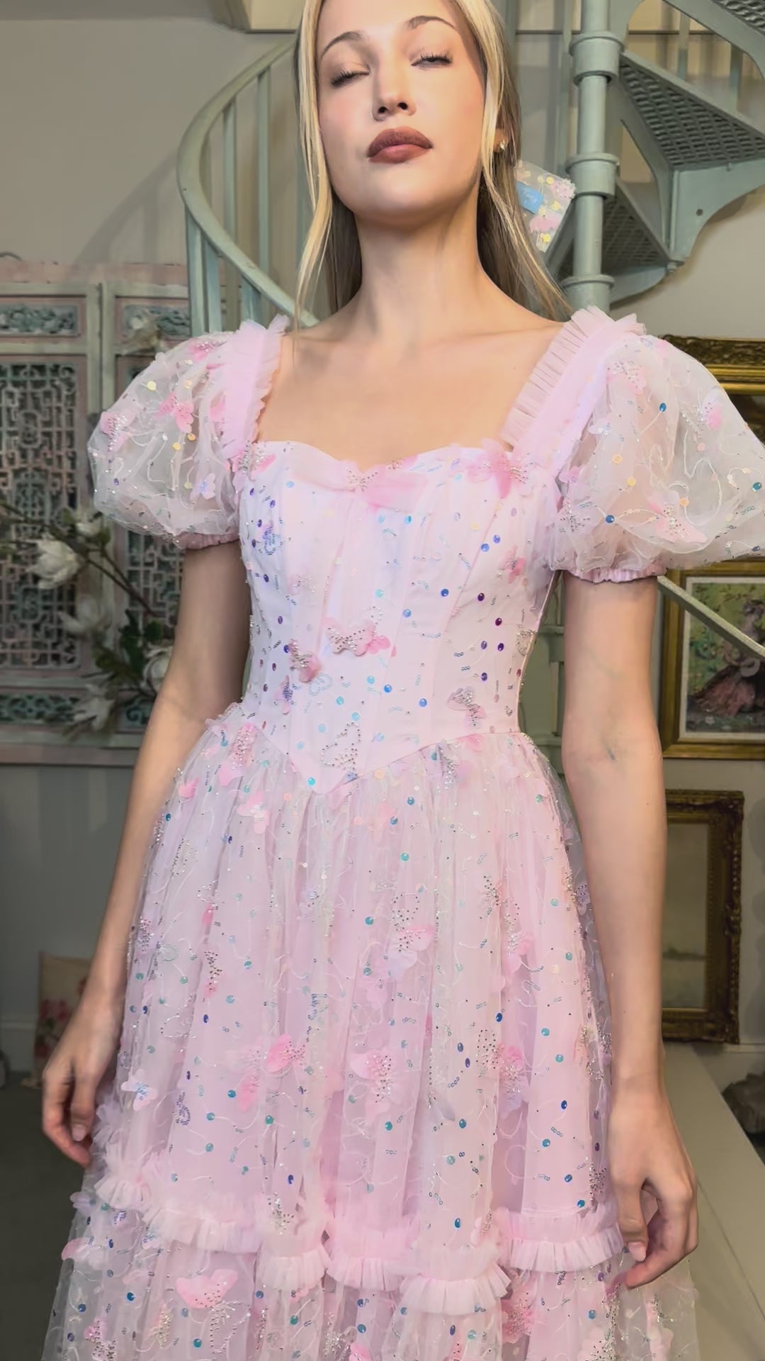 Fairy Hairstreak Midi Dress - Baby Pink